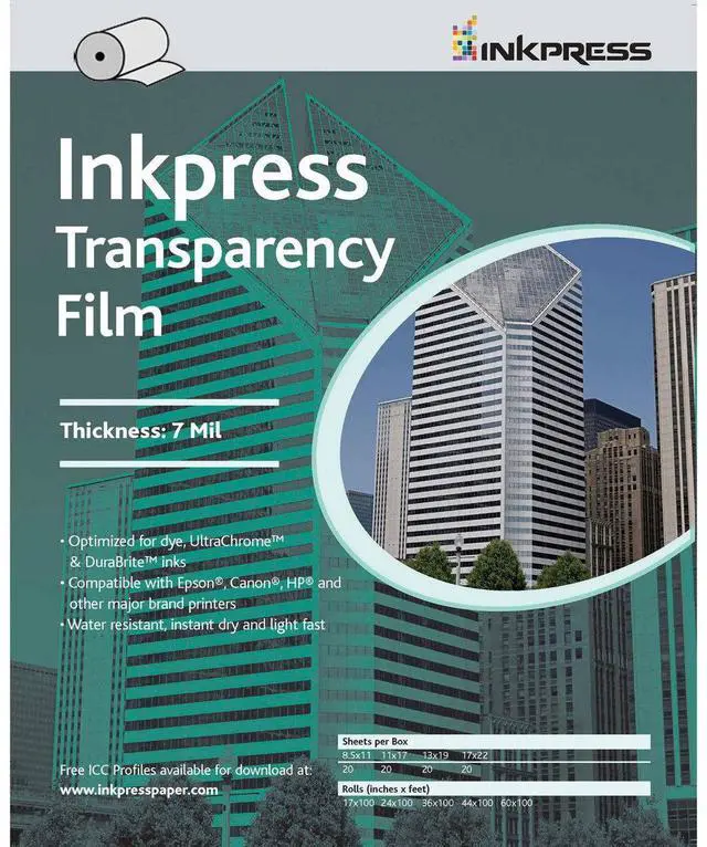 Main image of Inkpress Transparency, Resin Based Inkjet Film, 7mil., 8.5x11", 50 Sheets