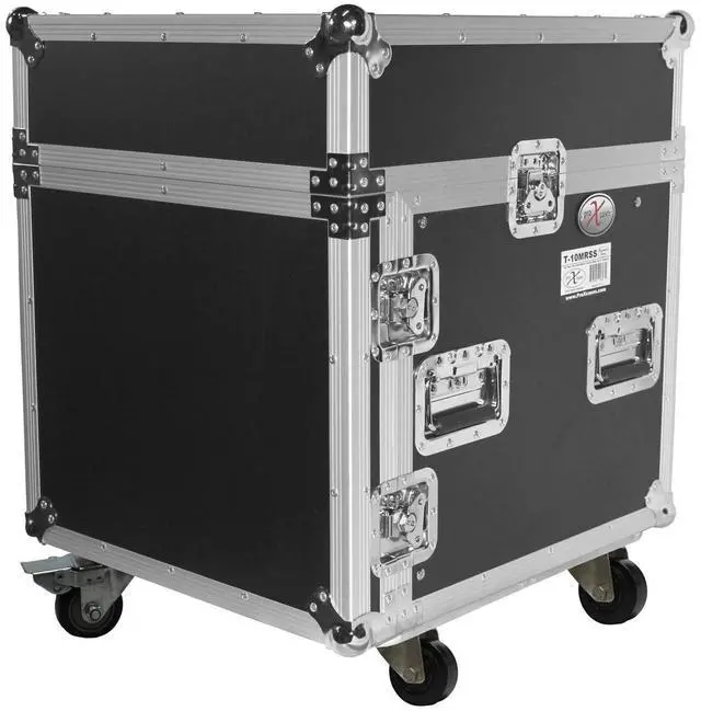 Main image of ProX T-10MRLT Flight Case with Laptop Shelf and 4" Casters for 10U Rack x 10U Top Mixer DJ Combo