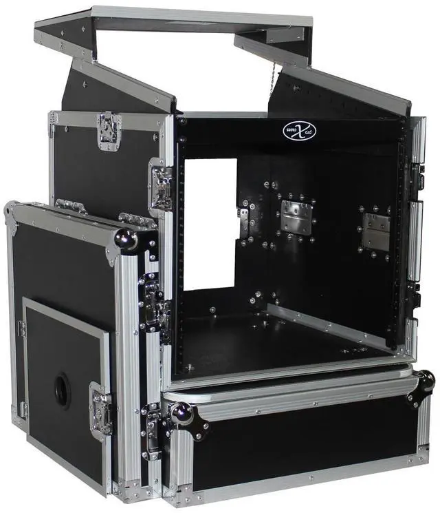 Alt view image 3 of 3 - ProX T-10MRLT Flight Case with Laptop Shelf and 4" Casters for 10U Rack x 10U Top Mixer DJ Combo