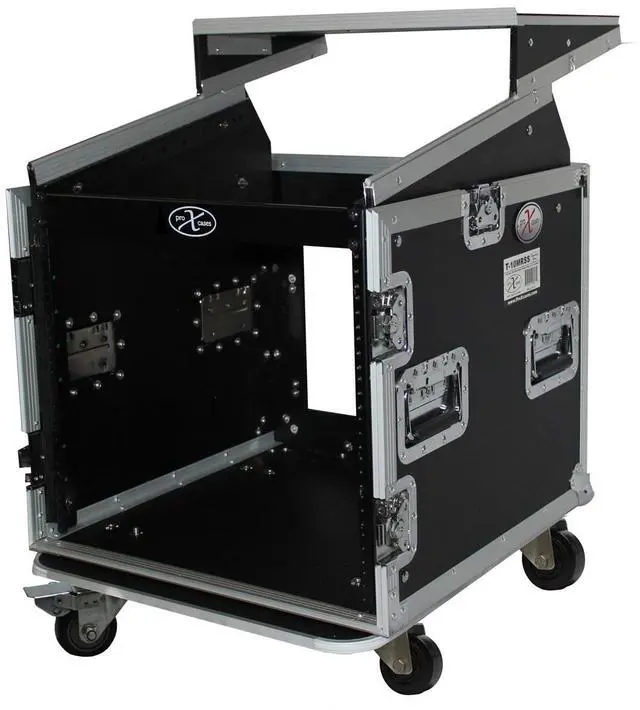 Alt view image 2 of 3 - ProX T-10MRLT Flight Case with Laptop Shelf and 4" Casters for 10U Rack x 10U Top Mixer DJ Combo