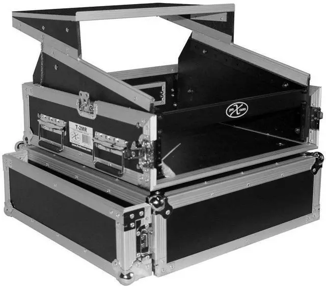 Main image of ProX T-2MRLT Flight Case with Laptop Shelf for 2U Rack x 10U Top Mixer DJ Combo