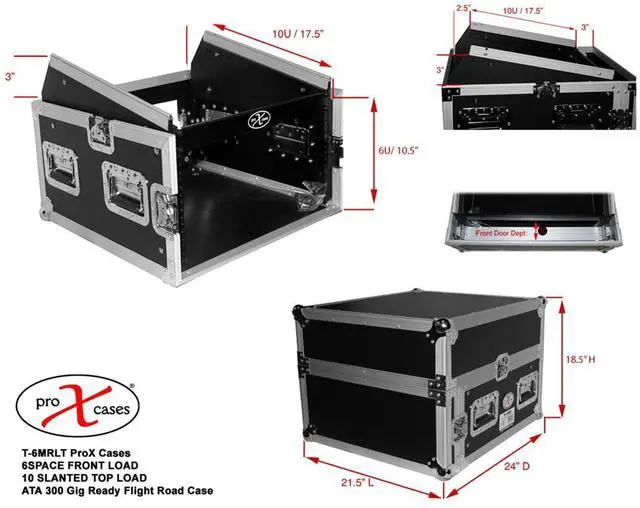 Alt view image 7 of 9 - ProX Cases T-6MRLT 6 Space 10U Top Load Slant DJ Mixer Flight Road Gig Ready Combo Rack w/Gliding Laptop Shelf