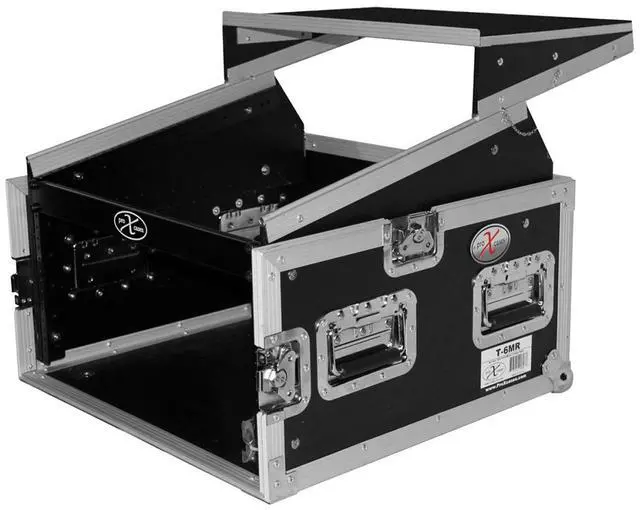 Alt view image 9 of 9 - ProX Cases T-6MRLT 6 Space 10U Top Load Slant DJ Mixer Flight Road Gig Ready Combo Rack w/Gliding Laptop Shelf