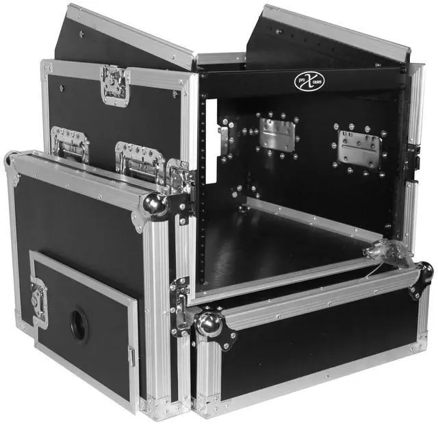 Alt view image 8 of 11 - prox cases t8mrlt 8 space 10u top load slant dj mixer road gig ready flight case combo rack w/gliding laptop shelf