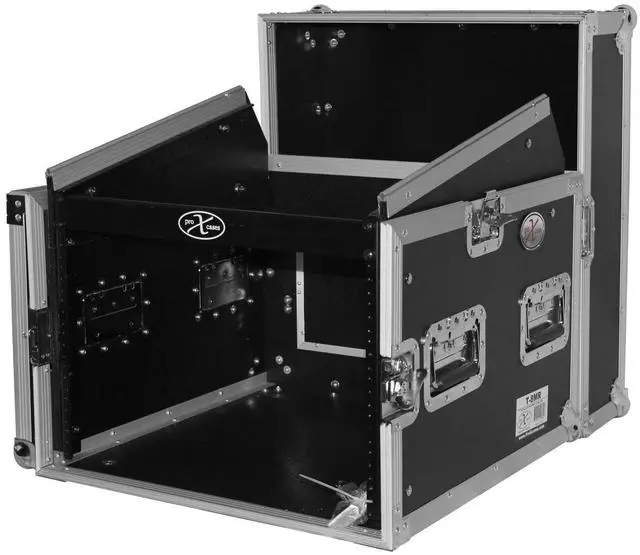 Alt view image 9 of 11 - prox cases t8mrlt 8 space 10u top load slant dj mixer road gig ready flight case combo rack w/gliding laptop shelf