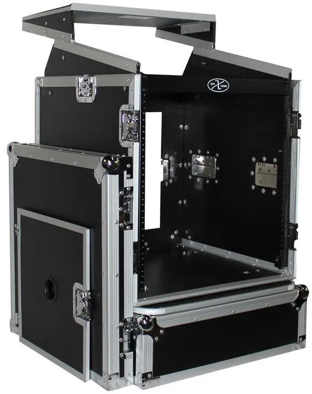 Alt view image 8 of 13 - prox cases t12mrlt 12 space 10u top load slant dj mixer  road gig ready flight combo rack w/gliding laptop shelf