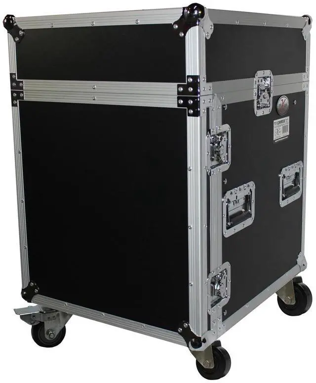 Alt view image 9 of 13 - prox cases t12mrlt 12 space 10u top load slant dj mixer  road gig ready flight combo rack w/gliding laptop shelf