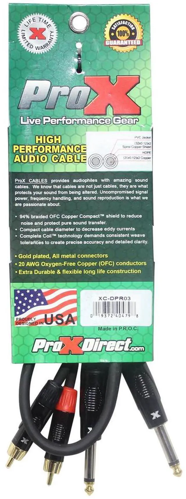Alt view image 2 of 5 - ProX XC-DPR03 3' Dual 1/4" TS-M to Dual RCA-M Unbalanced High Performance Audio Cable