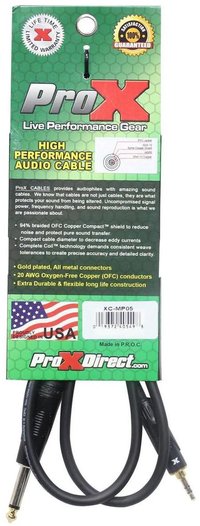 Alt view image 2 of 4 - ProX XC-MP05 5' 1/8" (3.5mm) TRS-M Mini to TS-M Unbalanced High Performance Audio Cable