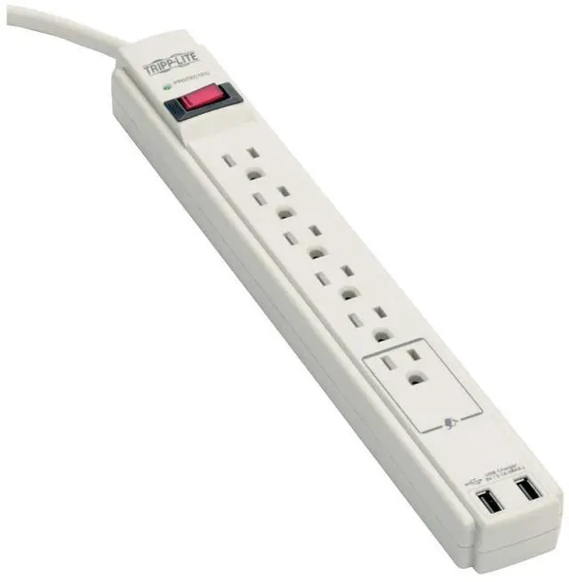 Alt view image 19 of 20 - Tripp Lite 6 Outlet Surge Protector Power Strip 6Ft Cord 990 Joules Dual Usb Charging Led & Insurance (Tlp606usb)