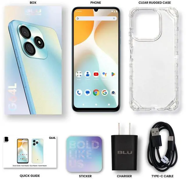 Alt view image 10 of 12 - BLU G64L G0990WW 128GB Dual-SIM GSM Unlocked, Light Blue