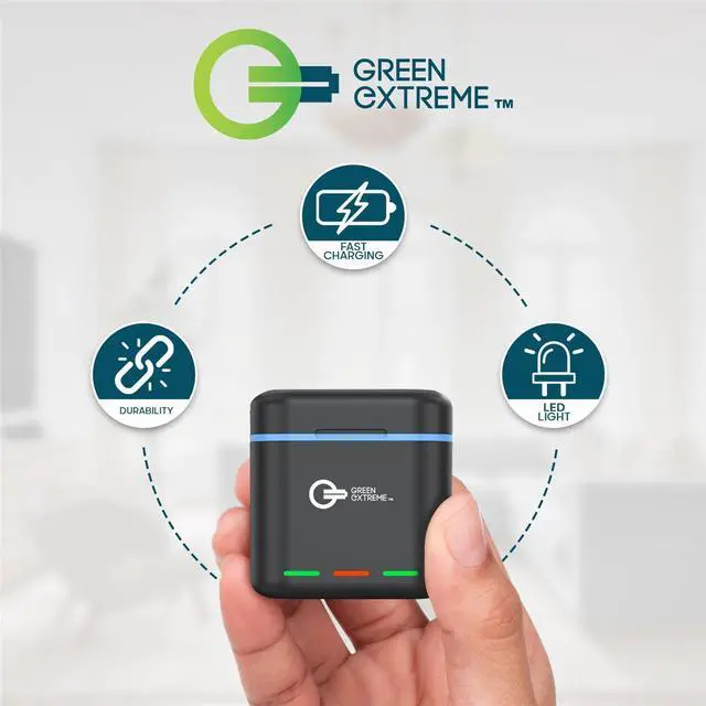 Alt view image 3 of 7 - Green Extreme Battery Charger Kit for GoPro Hero 12 11 10 9, 2-Pack Battery + Triple Charge Case with Type-C Charging Cord 1730mAh, Cold Weather Version, GoPro Replacement Batteries