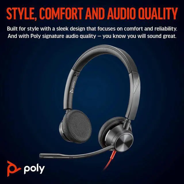 Alt view image 7 of 7 - Poly Blackwire 3325 Headset - Microsoft Teams Certification - Stereo - USB Type C, Mini-phone (3.5mm) - Wired - 32 Ohm - On-ear - Binaural - Ear-cup - 7 ft Cable - Omni-directional Microphone - Black