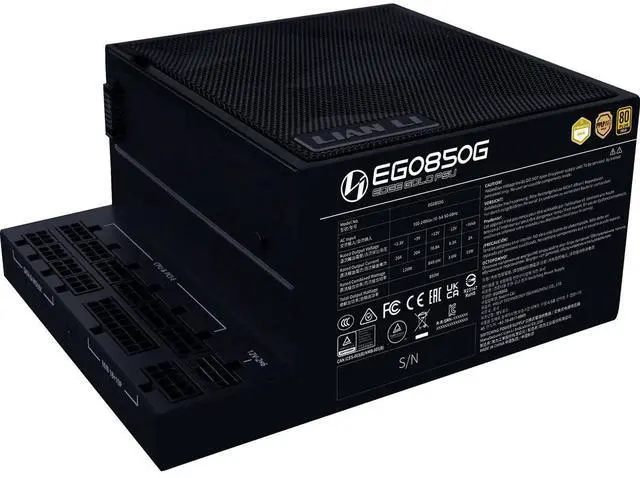 Alt view image 9 of 14 - Lian Li EDGE850W Fully Modular Low-Noise ATX Power Supply - ATX 3.1 & PCIE 5.1 Compliant - Cybenetics Gold Efficiency - 12V-2x6 Cable - L-Shape Design - Without USB/Fan Hub - Black (EG0850G.B)
