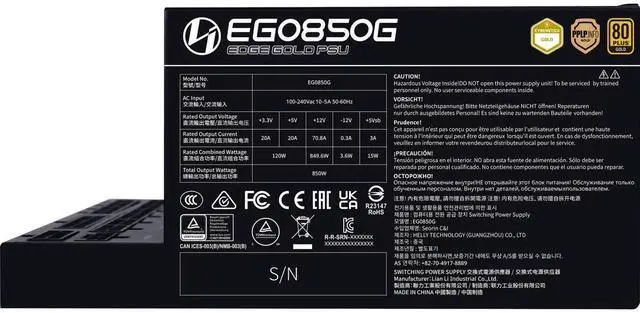 Alt view image 11 of 14 - Lian Li EDGE850W Fully Modular Low-Noise ATX Power Supply - ATX 3.1 & PCIE 5.1 Compliant - Cybenetics Gold Efficiency - 12V-2x6 Cable - L-Shape Design - Without USB/Fan Hub - Black (EG0850G.B)