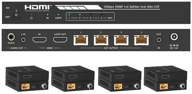 Main image of DVDO 1x4 4K HDMI 18Gbps Splitter with Category Outputs, Black