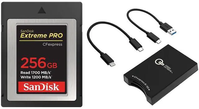Main image of SanDisk Extreme PRO 256GB CFexpress Type-B Memory Card, 1700MB/s Read, 1200MB/s Write with Memory Card Reader