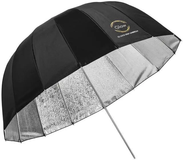 Main image of Glow Easy Lock Medium Deep Beaded Silver Fiberglass Umbrella (33")