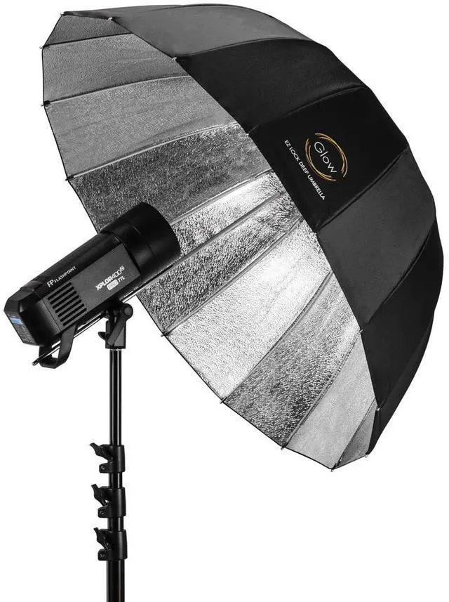 Alt view image 5 of 7 - Glow Easy Lock Medium Deep Beaded Silver Fiberglass Umbrella (33")