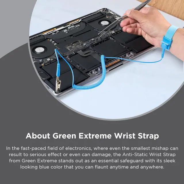 Alt view image 3 of 6 - Green Extreme 6' Anti-Static Wrist Strap, 10-Pack Adjustable Anti Static Wrist Strap, Blue