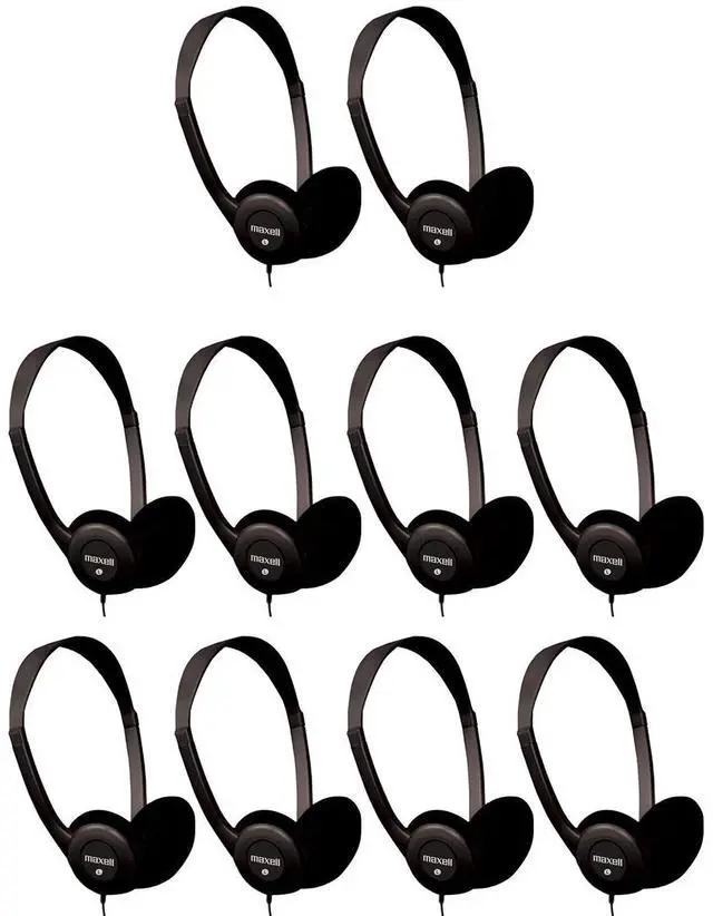 Main image of Maxell HP-100 Wired Stereo On-Ear Headphones, Black, 10-Pack #190319 10