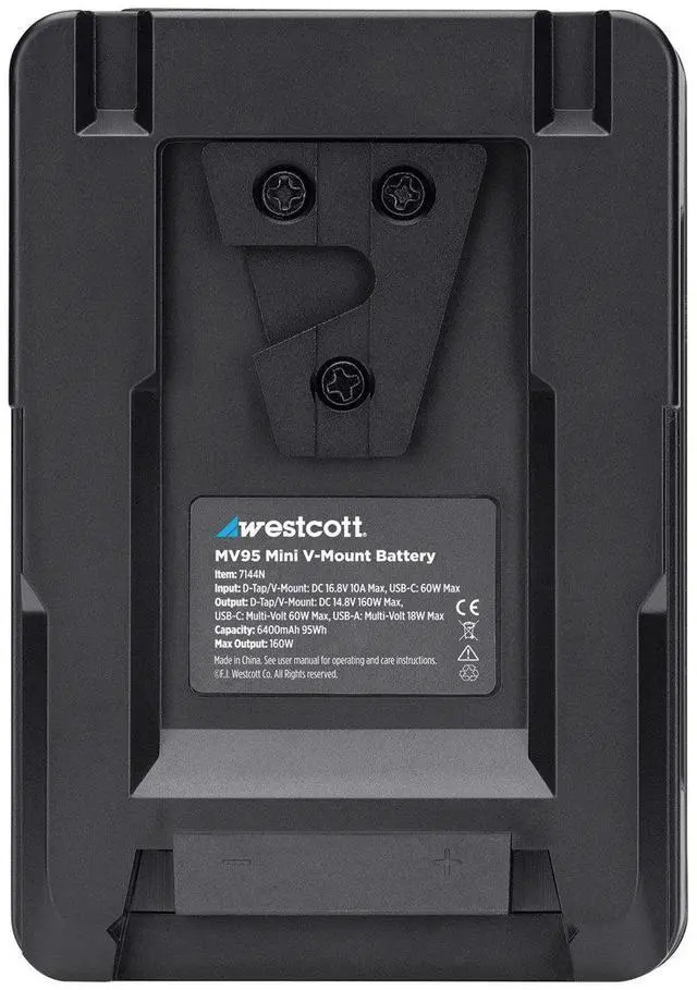 Alt view image 4 of 7 - Westcott MV95 Mini 95Wh 14.8V 6400mAh Lithium-ion V-Mount Battery