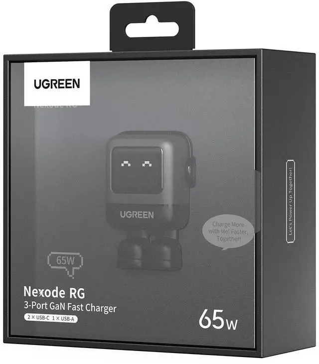 Alt view image 3 of 7 - UGREEN Uno Robot 65W 3-In-1 USB-C PD GaN Fast Charger, Space Gray