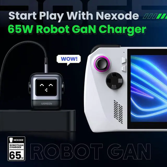 Alt view image 5 of 7 - UGREEN Uno Robot 65W 3-In-1 USB-C PD GaN Fast Charger, Space Gray