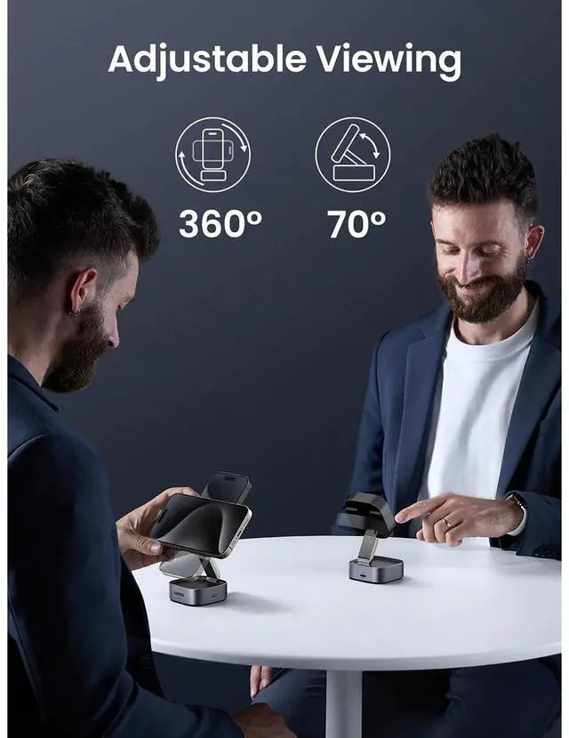 Alt view image 6 of 7 - UGREEN Qi2 2-In-1 Magnetic Foldable Fast Charging Station, Gray