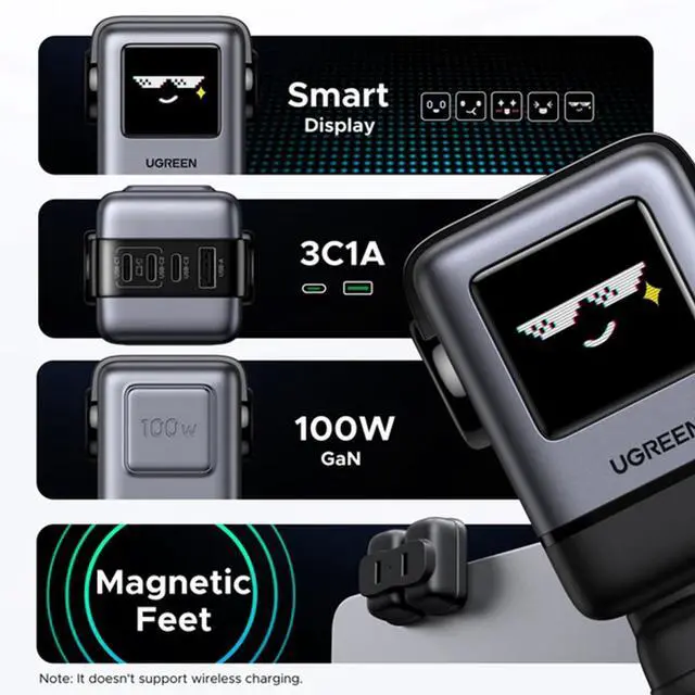 Alt view image 3 of 7 - UGREEN Uno Robot 100W USB GaN Fast Charger