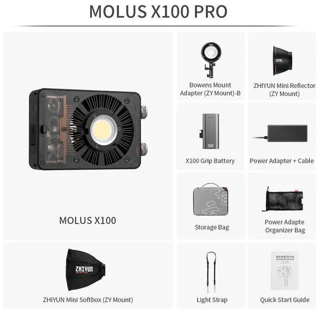 Alt view image 4 of 5 - Zhiyun MOLUS X100 100W Bi-Color Pocket COB LED Light Pro Kit, Bundle with 9.5' Pro Air-Cushioned Light Stand