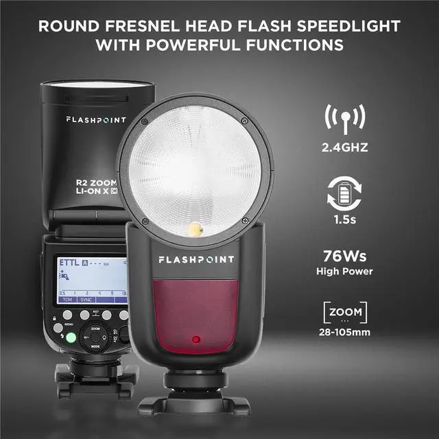 Alt view image 9 of 14 - Flashpoint Zoom Li-on X R2 TTL On-Camera Round Flash Speedlight For Canon (V1)