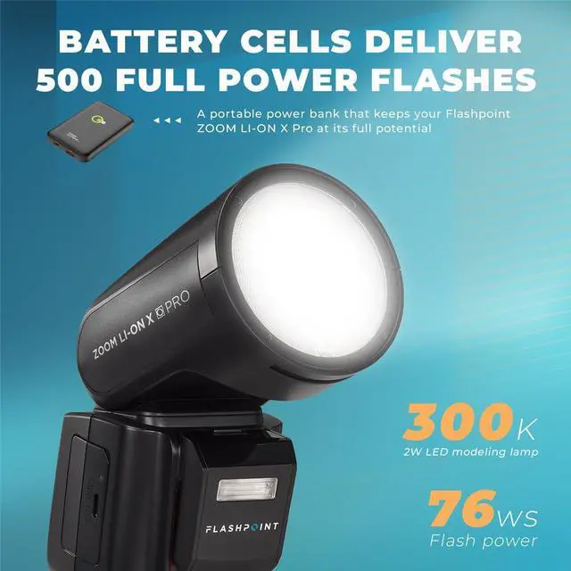 Alt view image 4 of 7 - Flashpoint Zoom Li-on X PRO R2 TTL On-Camera Round Speedlight Flash for Panasonic & Olympus with 10000mAh 38.5Wh Qi Wireless Portable Power Bank