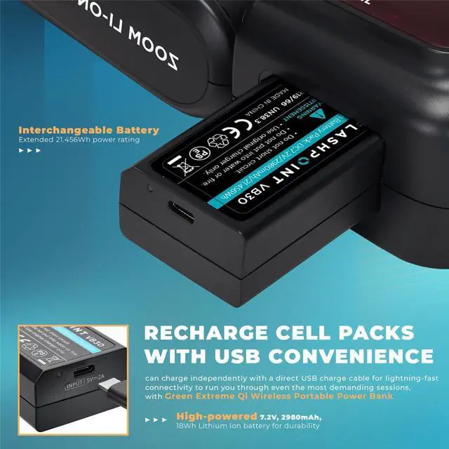 Alt view image 7 of 7 - Flashpoint Zoom Li-on X PRO R2 TTL On-Camera Round Speedlight Flash for Panasonic & Olympus with 10000mAh 38.5Wh Qi Wireless Portable Power Bank