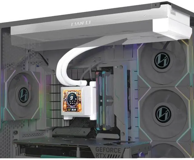 Alt view image 6 of 7 - Lian Li Hydroshift 360 AIO - Side-Mounted Coolant Pathway - 2.88 LCD Screen - 480 × 480 Resolution - Captured Screenshots or Recorded Videos Shift AIO , No fan Inclued  White Color (HSLCD36NW)