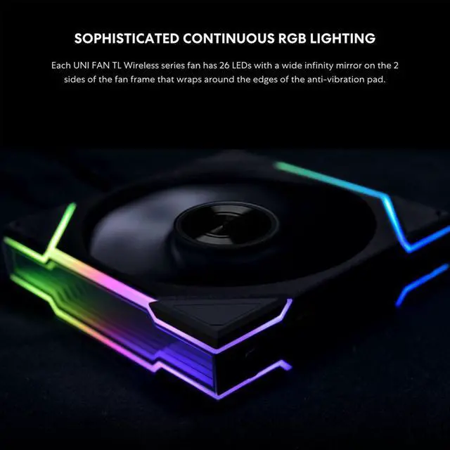 Alt view image 10 of 13 - Lian Li UNI Fan TL 120 Wireless - Single Pack (Reverse Blade) - Controller Not Included - 2.4 GHz Wireless Control  - Infinity Mirror Design - Controller requesd for use. - Black (12RTL1W1B)