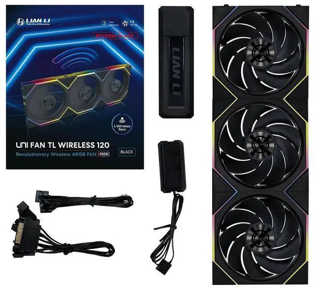 Alt view image 10 of 10 - Lian Li UNI Fan TL 120 Wireless - Triple Pack (Reverse Blade) - 2.4 GHz Wireless Controller Included - Infinity Mirror Design - Controller required. - Black (12RTL1W3B)