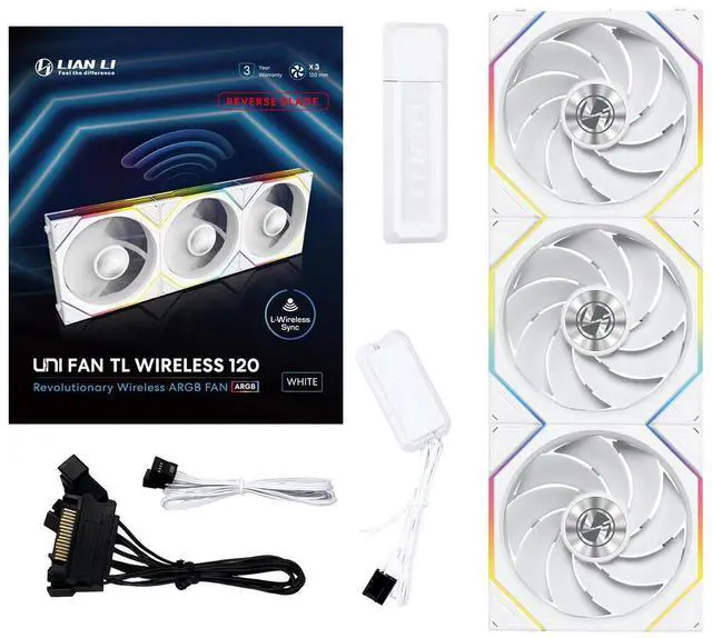 Alt view image 10 of 10 - Lian Li UNI Fan TL 120 Wireless - Triple Pack (Reverse Blade) - 2.4 GHz Wireless Controller Included - Infinity Mirror Design - Controller required. - White (12RTL1W3W)