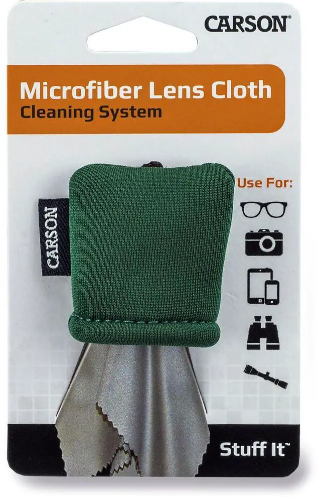 Alt view image 3 of 7 - Carson Stuff-It Pro 8x8" Microfiber Lens Cleaning Cloth with Protective Pouch, Green