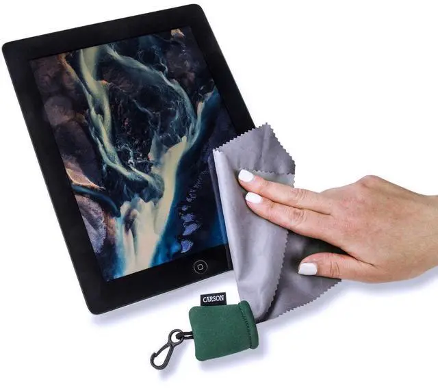 Alt view image 7 of 7 - Carson Stuff-It Pro 8x8" Microfiber Lens Cleaning Cloth with Protective Pouch, Green