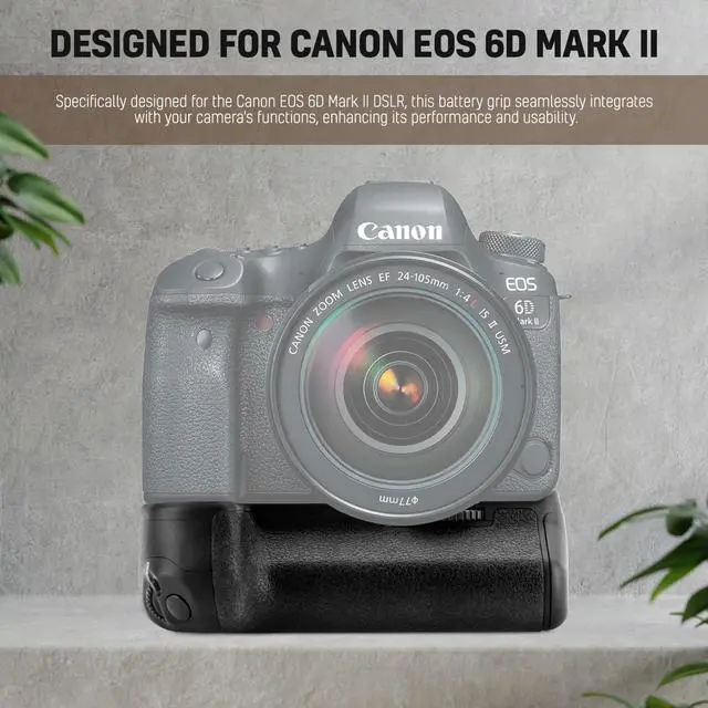 Alt view image 4 of 6 - Green Extreme BG-E21 Battery Grip for Canon EOS 6D Mark II DSLR Camera With 2 LP-E6N Batteries