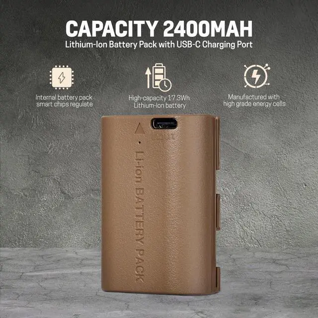 Alt view image 2 of 7 - Green Extreme LP-E6P 17.3Wh 7.2V 2400mAh Lithium-Ion Battery Pack with USB-C Charging Port