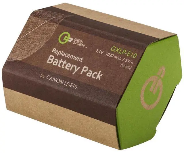 Alt view image 3 of 3 - Green Extreme Green Extreme LP-E10 Lithium-Ion Battery Pack     (7.4V 950mAh) For Canon EOS Rebel T3, T5, T6, T7, Kiss X50, Kiss X70, EOS 1100D, EOS 1200D, EOS     1300D, EOS 2000D Digital Camera