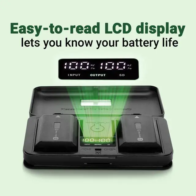 Alt view image 2 of 7 - Green Extreme USB LCD Dual Charger Case for Sony NP-FZ100 Battery