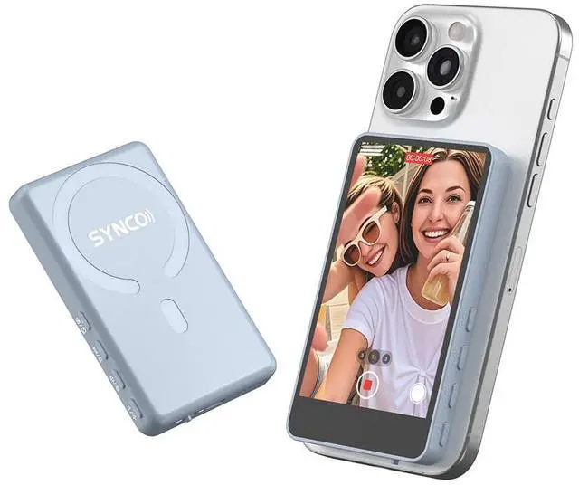 Alt view image 4 of 4 - Synco Audio 3.9" XView M4 Wireless Selfie Monitor Screen with MagSafe for Phone Vlogging, Blue