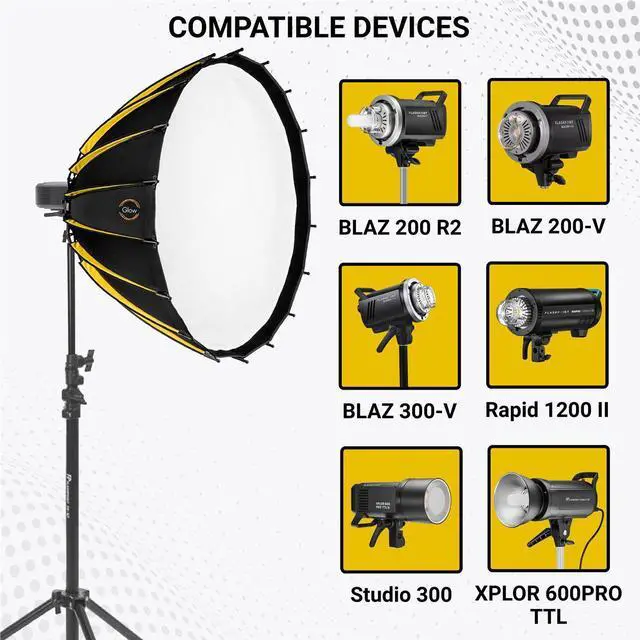 Alt view image 5 of 7 - Glow Glow Profond Quick-Open 35.4" Deep Parabolic Softbox (90cm), Octadecagon Fiberglass Rod Round Soft Box with Interchangeable Bowens Mount is Suitable for Outdoor and Indoor Shooting