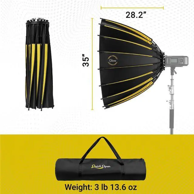 Alt view image 7 of 7 - Glow Glow Profond Quick-Open 35.4" Deep Parabolic Softbox (90cm), Octadecagon Fiberglass Rod Round Soft Box with Interchangeable Bowens Mount is Suitable for Outdoor and Indoor Shooting