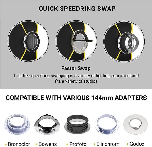 Alt view image 6 of 7 - Glow Glow ParaSnap 24x24" Square SterlingFibre Bowens Mount Softbox w/External & Internal Diffusers, 144mm Bowens Speedring, Soft box Swap Speedring Adapter Perfect for Studio Softbox Lighting