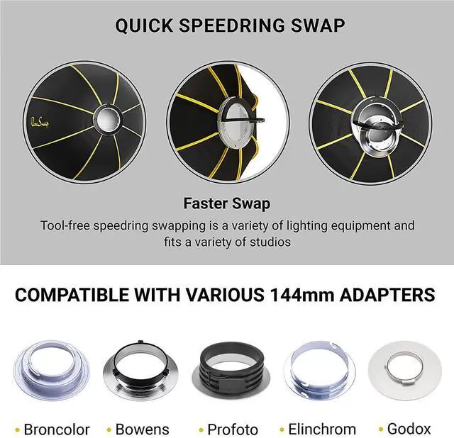 Alt view image 5 of 7 - Glow Glow ParaSnap 44" Octa SterlingFibre Bowens Mount Softbox with Flashpoint XPLOR 300/400 Mount Speedring, Parabolic Softbox w/Quick Speedring Swap is an ideal Soft box