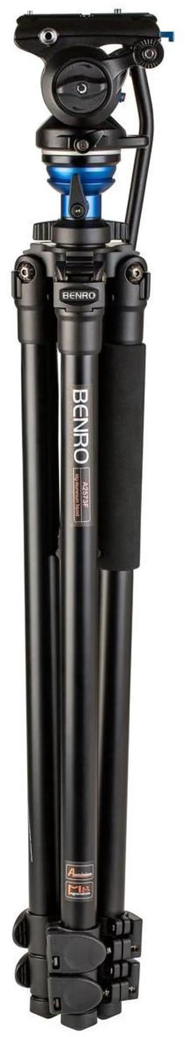 Alt view image 2 of 7 - Benro A2573F 3-Section Aluminum Single Tube Video Tripod with S4PRO Flat Base Fluid Video Head